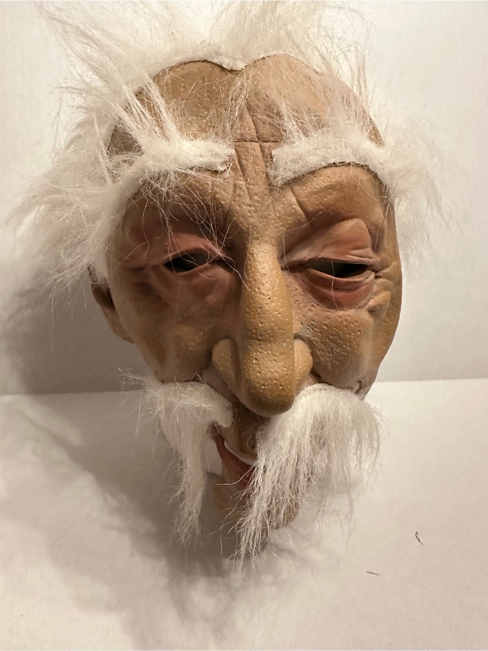 Vintage Halloween Rubber Latex White Elderly Character Face Mask with Faux Hair
